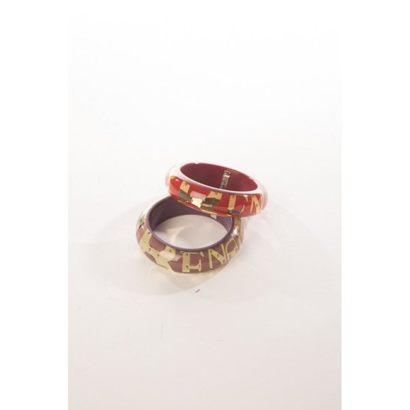 Henri Bendel Jewelry Set of 2 Bangles Golden Logo Resin Bracelet - Picture 4 of 6